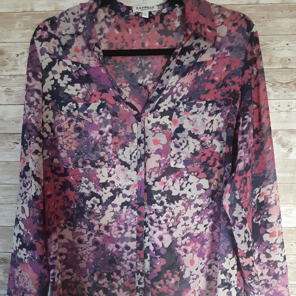 Express Size L Pink Purple Splotch Nice Button Top